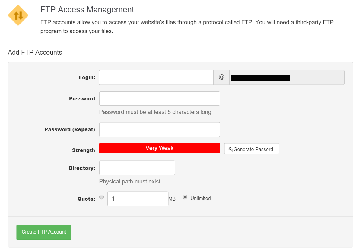 FTP account aanmaken