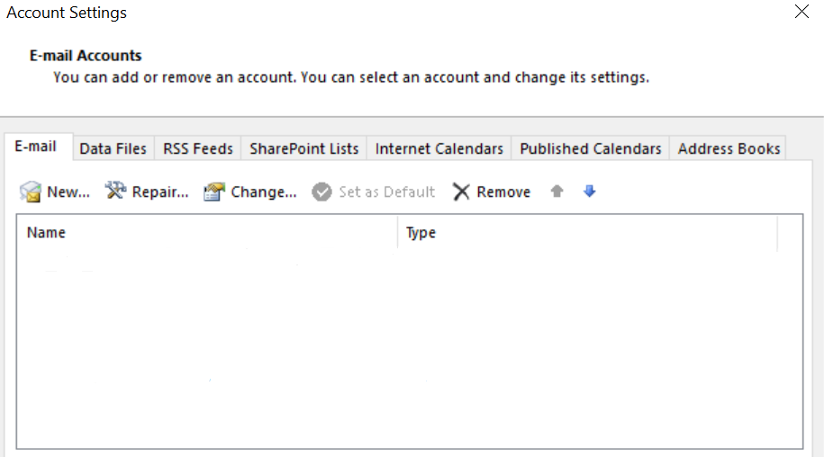 Microsoft Outlook account settings